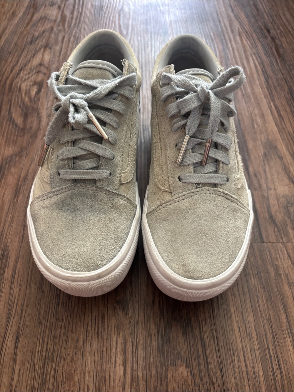 Vans Old Skool Stacked Platform Sneakers Light Sage Gray Suede Checkerboard W7 M - Picture 9 of 10